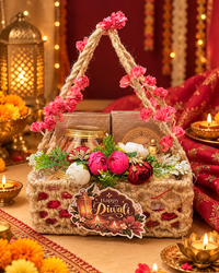 Diwali Gift Hamper with Lantern Candle Holders and Traditional Decor