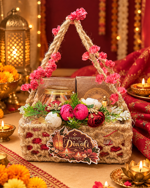 Diwali Gift Hamper with Lantern Candle Holders and Traditional Decor