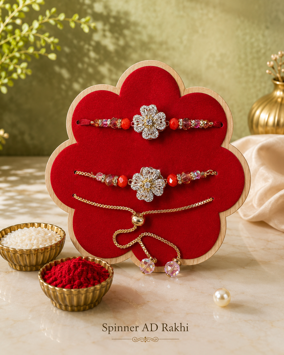 Premium AD Spinner Couple Rakhi Set with Roli Chawal | Designer Bhaiya Bhabhi Rakhi | American Diamond Rakhi for Raksha Bandhan