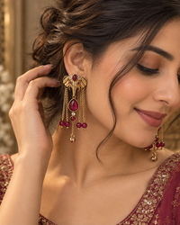 Elephant Earrings for Women, Traditional Indian Long Dangle Earrings with Elephant Motif, Multicolor Stone & Bead Detailing, Ethnic Statement Jewellery for Festive & Party Wear
