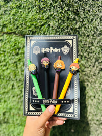 Premium Harry Potter Stationery Combo | Harry, Ron, Hermione & Draco Pens, A5 Notebook & Harry Potter Keychain | Gift Set for Potterheads