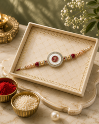Premium Designer AD Rakhi for Brother | American Diamond Rakhi with Pearl & Crystal Beads | Luxury Handmade Raksha Bandhan Rakhi Gift for Bhai | Jugnu Store