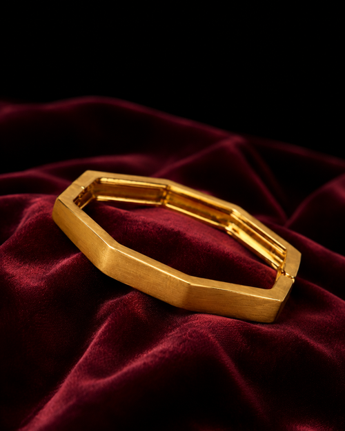 Anti Tarnish Gold Bracelet for Women | Stylish Geometric Hexagon Cuff Bracelet | Minimalist Bold Statement Jewellery | Everyday & Party Wear