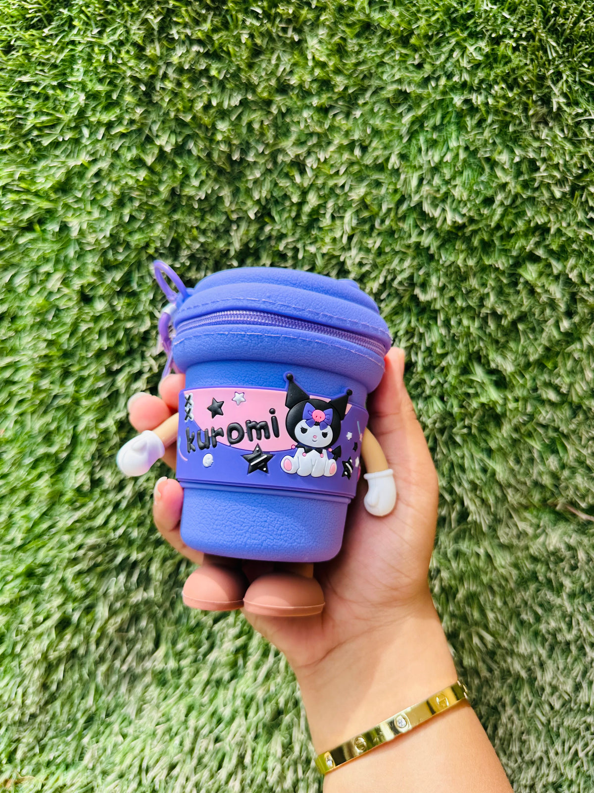 Kuromi Coin Pouch with Rotating Arms & Feet | Cute Mini Zipper Coin Purse with Character Design & Clip for Kids, Girls & Gifting