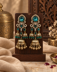 Jhumka Earrings for Women, Traditional Kundan Style Gold-Tone Chandbali Jhumki Earrings with Crystal & Bead Detailing, Ethnic Party Wear Jewellery for Wedding & Festive Occasions