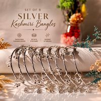 Set of 8 Silver Kashmiri Bangles for Women | Traditional Lightweight Stackable Ethnic Bangles