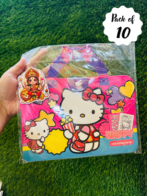 Navratri Kanjak Hamper Pack of 10 with Colouring Book and Stickers, Kids Return Gift Set for Kanya Pujan, Ashtami, Navami and Festive Gifting, Assorted Designs