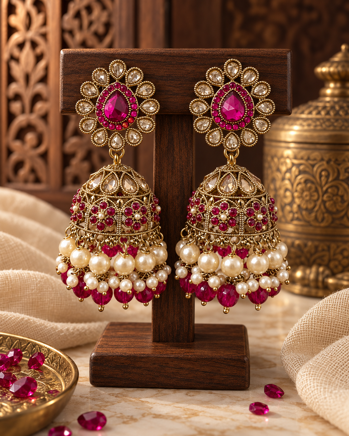 Jhumka Earrings for Women, Festive Indian Heavy-Look Lightweight Trending Jhumkas, Unique Traditional Earrings for Karwa Chauth, Diwali, Weddings & Functions