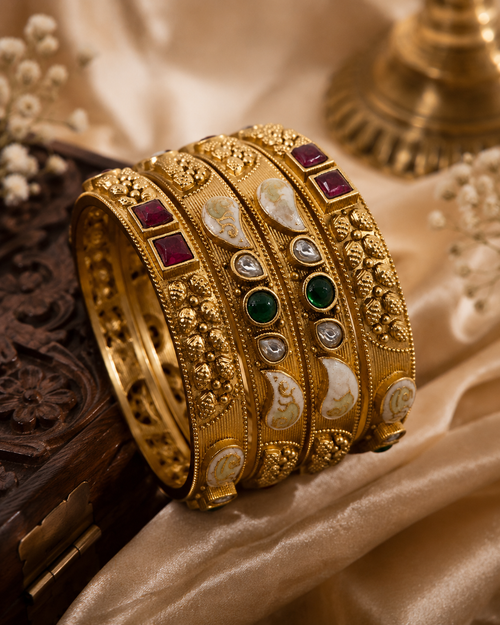 Jugnu Premium South Indian Temple Bangles Set (Set of 4)