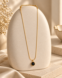 Black Stone Pendant Necklace for Women | Minimalist Gold-Tone Necklace | Anti-Tarnish Jewellery