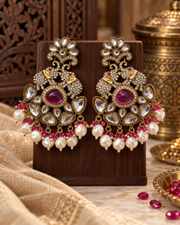 Premium Indian Statement Earrings for Women, Heavy-Look Lightweight Ethnic Earrings with Pearl and Gemstone-Style Detailing for Karwa Chauth, Diwali, Weddings & Parties