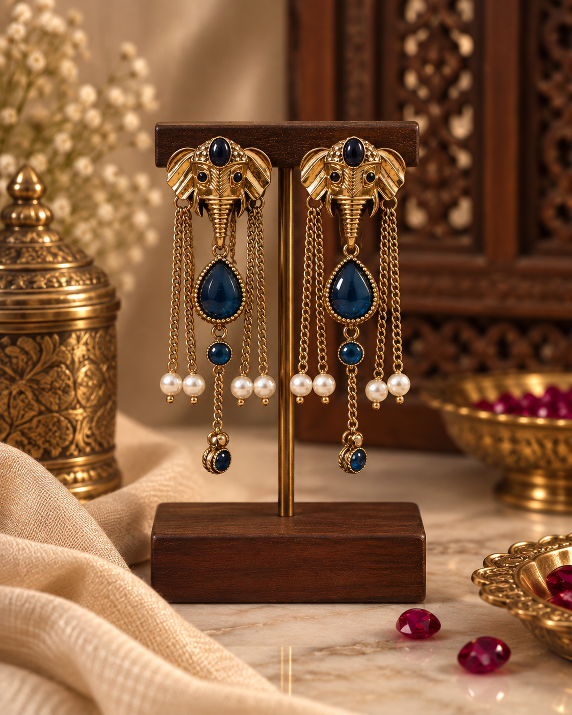 Elephant Earrings for Women, Traditional Indian Long Dangle Earrings with Elephant Motif, Multicolor Stone & Bead Detailing, Ethnic Statement Jewellery for Festive & Party Wear