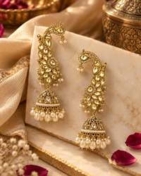 Traditional Kundan Jhumka Earrings with Pearl Drops for Women | Gold-Tone Ethnic Jewellery