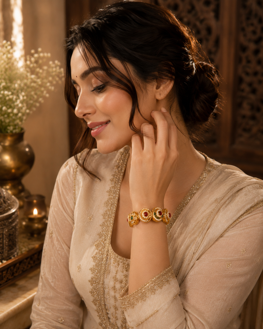 Jugnu Maharani Kundan Pearl Kada Set