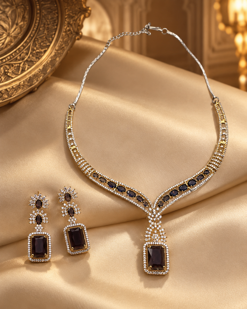 Indian AD Hasli Necklace Set for Women, Heavy Look Statement Necklace with Matching Earrings for Karwa Chauth, Wedding, Festive, Diwali & Party Wear