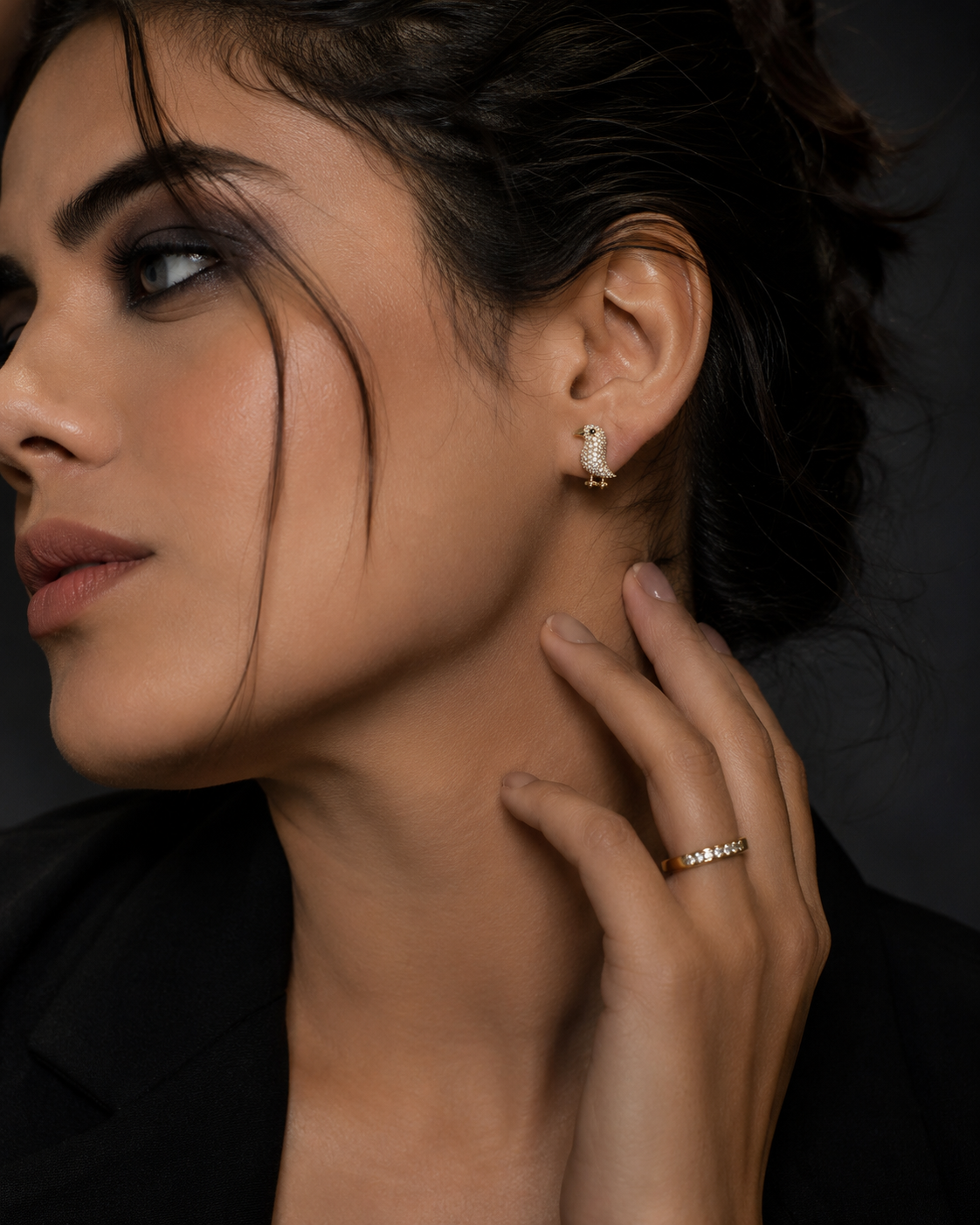 Anti Tarnish Crystal Bird Stud Earrings | Waterproof Gold Finish