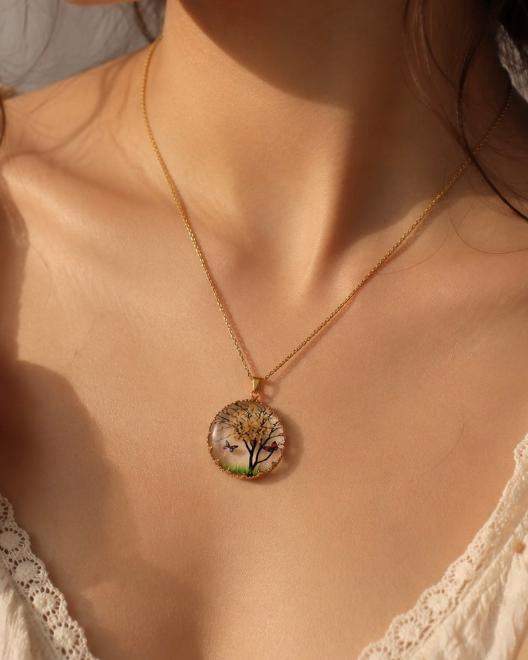 Pinterest-Inspired Anti Tarnish Resin Tree Pendant Necklace for Women | Nature Art Gold Pendant