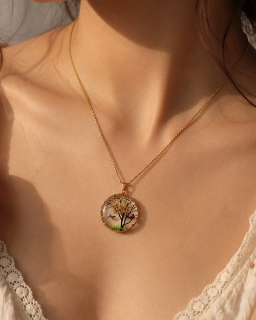 Pinterest-Inspired Anti Tarnish Resin Tree Pendant Necklace for Women | Nature Art Gold Pendant