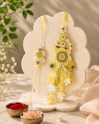 Handmade Bhaiya Bhabhi Rakhi Set with Roli Chawal | Designer Lumba Rakhi | Yellow & Pink Colour Variants | Raksha Bandhan Gift