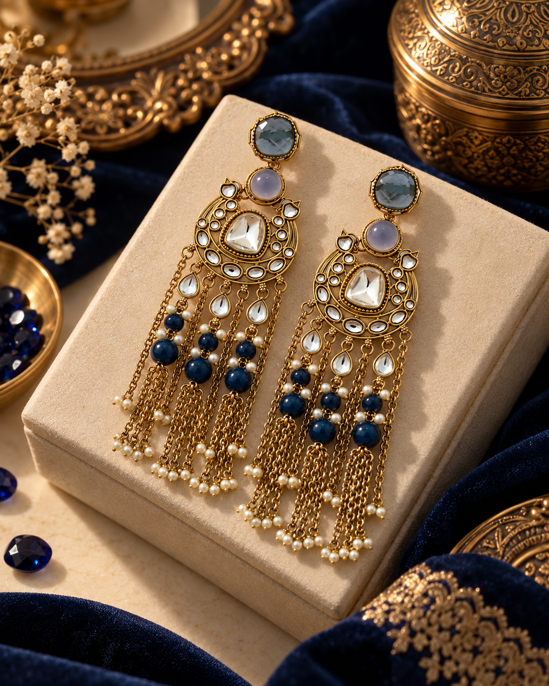 Festive Indian Earrings for Women, Lightweight Heavy-Look Statement Earrings, Unique Ethnic Jewellery, 2 Colour Variants for Karwa Chauth, Diwali, Weddings & Functions