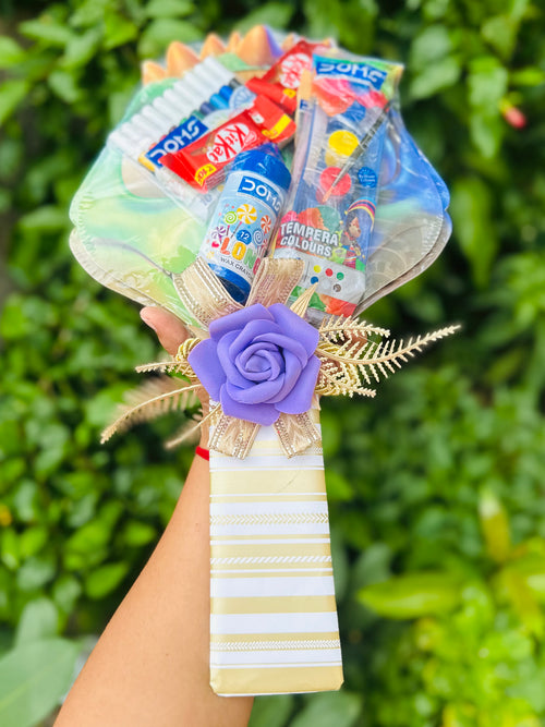 Handmade Lollipop Creative Hamper for Kids | Animal Face Drawing Book, DOMS Crayons, Sketch Pens, Water Colours, Pen Pencil & Chocolate | Return Gift