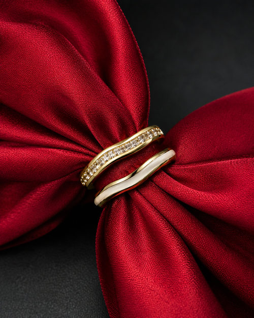 Anti Tarnish Crystal Wave Ring for Women | Gold Ring Size 7