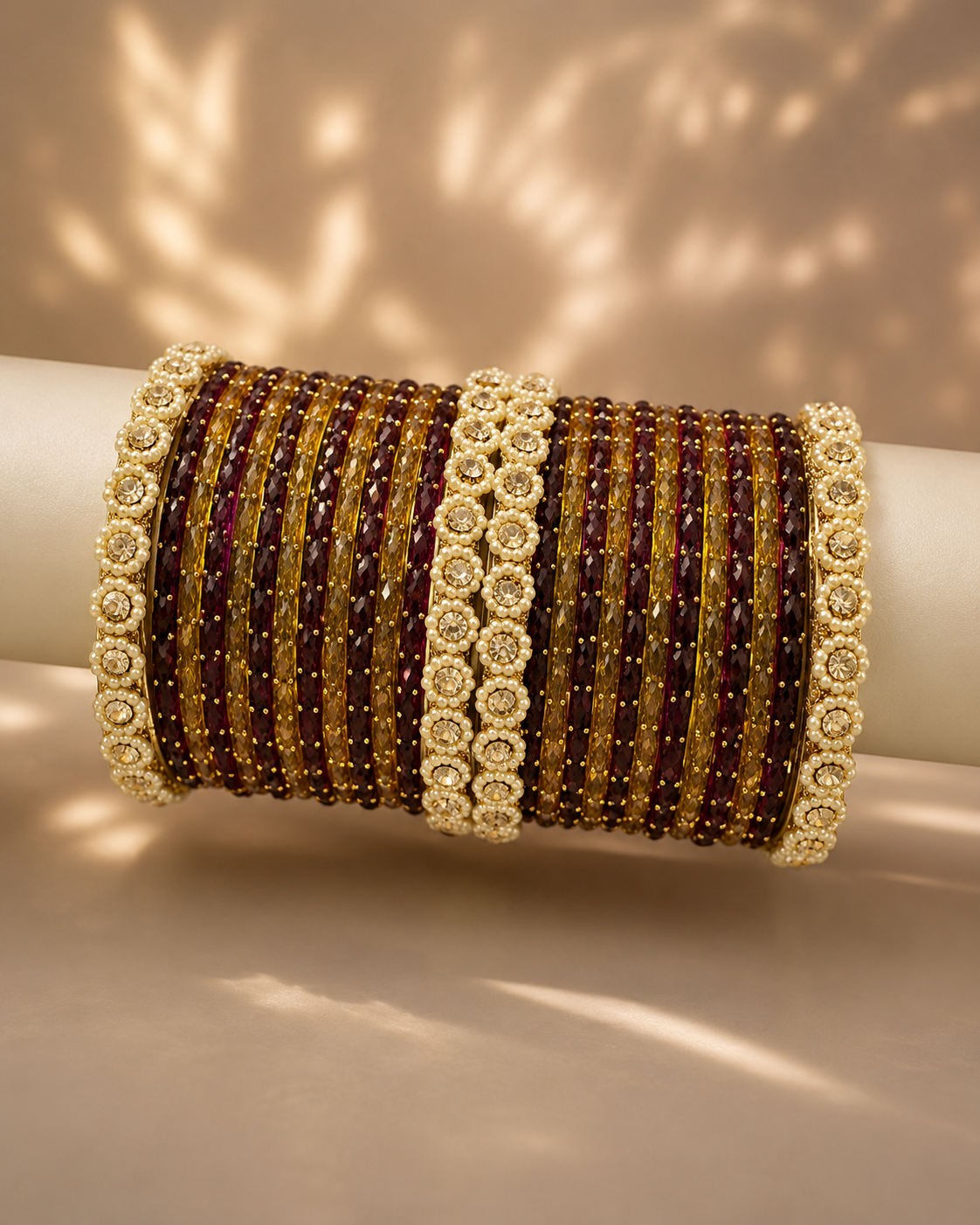 Royal Purple & Gold Designer Bangles Set with Pearl Accents