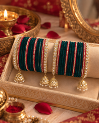 Designer Teal Green & Magenta Bangle Set for Women, Stone Studded Kangan Chooda with Gold-Tone Detailing, Bridal Wedding Jewellery for Festive Wear, Sizes 2.4 2.6 & 2.8