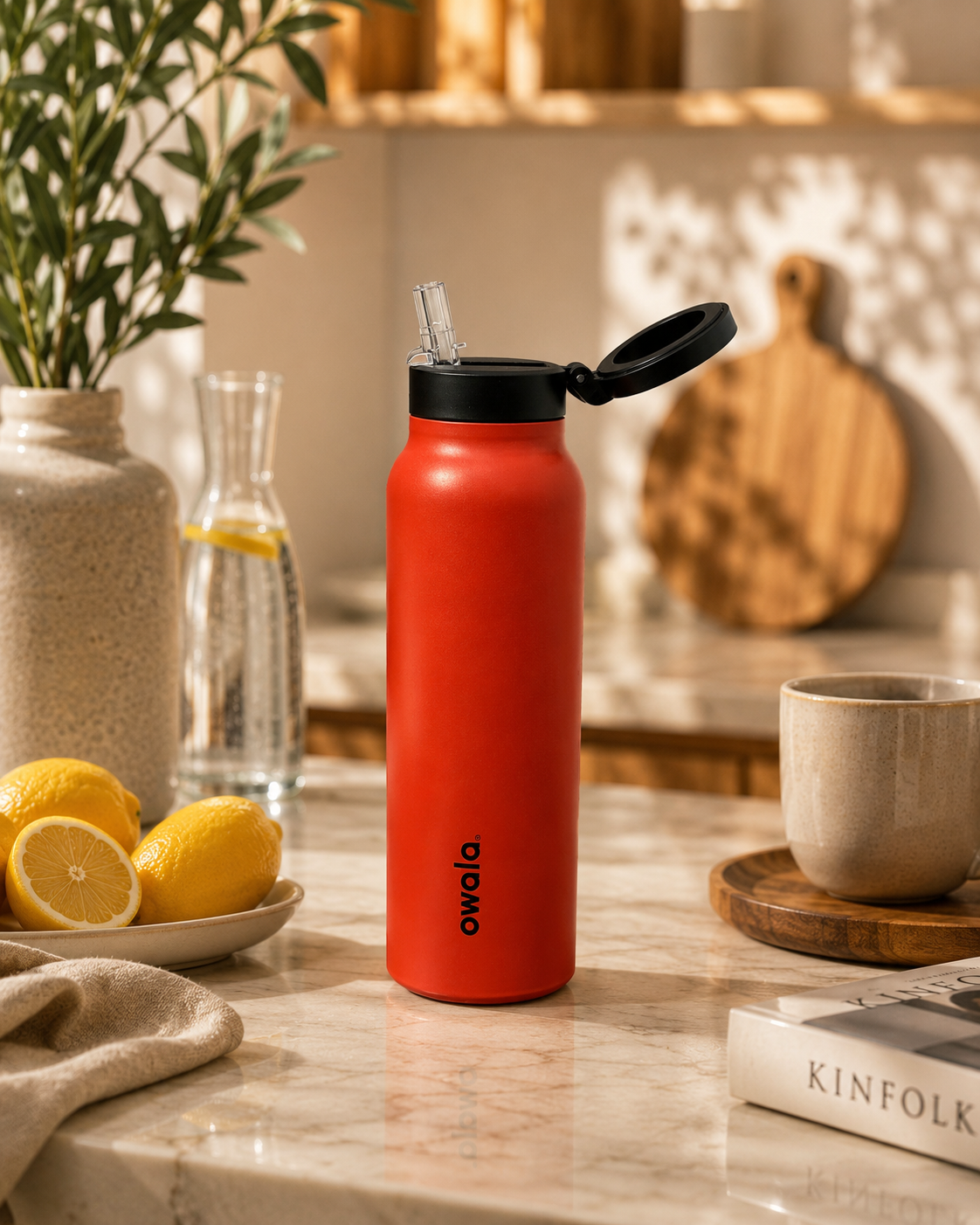 900ml Stainless Steel Water Bottle with Straw & Leakproof Lid