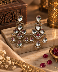 Statement Kundan-Style Drop Earrings for Women, Traditional Indian Ethnic Jewellery, Gold-Tone Designer Earrings for Festive, Wedding & Party Wear