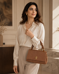 Elegant Textured Top Handle Handbag for Women with Sling Strap