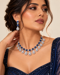 AD Necklace Set for Women with Earrings, Heavy Look Festive Jewellery, Elegant Party Wear Necklace Set for Karwa Chauth, Wedding, Diwali, Cocktail Party & Functions