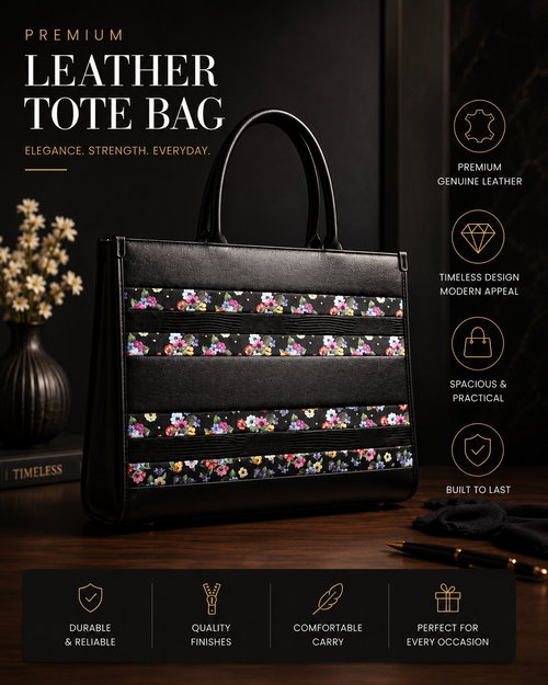 Floral Premium Tote Bag for Women with Laptop Compartment, Sling Strap & Bag Charm | Spacious Everyday Office Tote