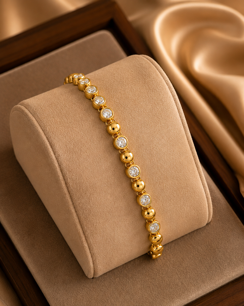 Anti Tarnish Crystal Beaded Bracelet for Women | Gold Plated