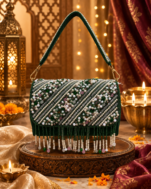 Pearl Embellished Velvet Handbag | Bridal & Party Sling Purse