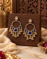 Traditional Gold-Tone Chandbali Earrings with Stone Work & Pearl Jhumki Drops
