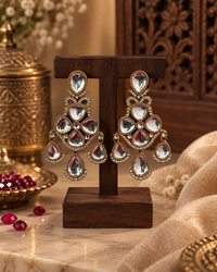 Statement Kundan-Style Drop Earrings for Women, Traditional Indian Ethnic Jewellery, Gold-Tone Designer Earrings for Festive, Wedding & Party Wear