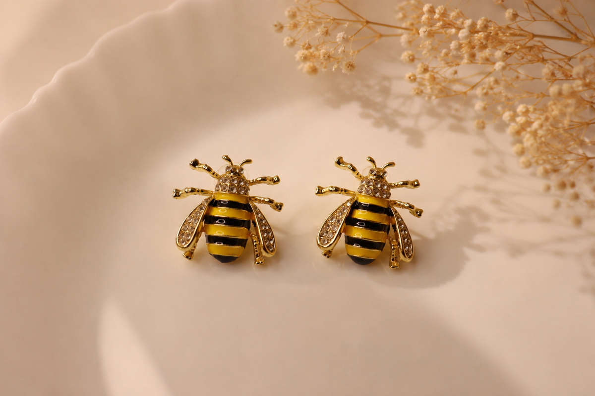 Bee Charm Anti-Tarnish Enamel Earrings | Pinterest Inspired Honey Bee Stud Earrings | Cute Statement Earrings for Women