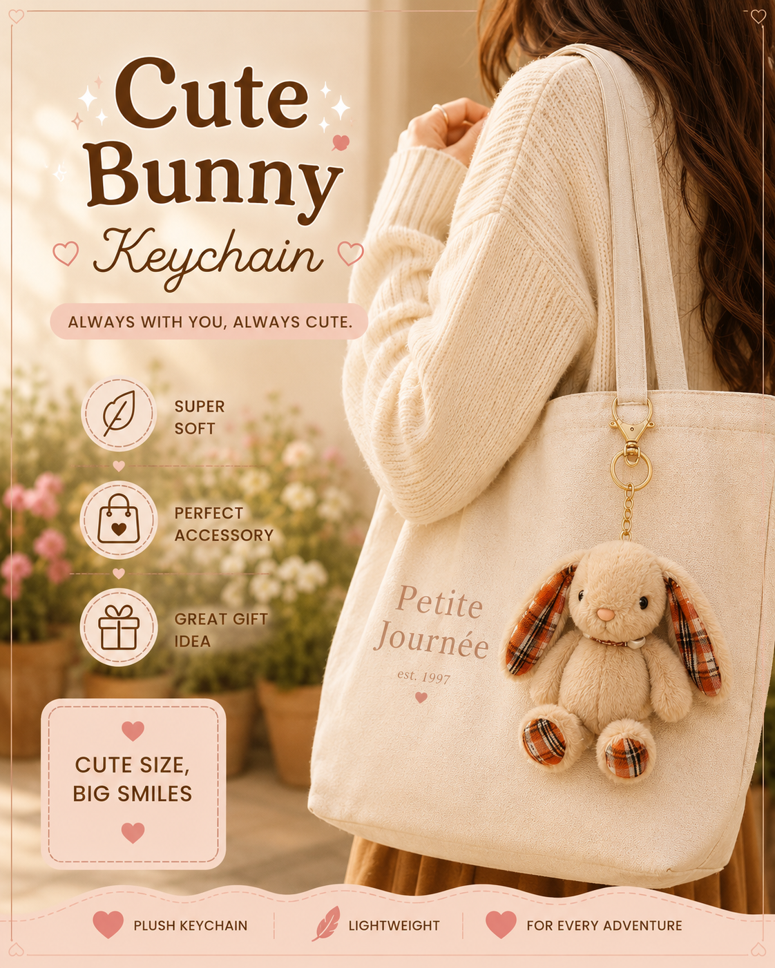 Cute Bunny Plush Keychain | Soft Stuffed Animal Bag Charm | Kawaii Bunny Keyring