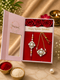 AD Bhaiya Bhabhi Couple Rakhi Set | Premium American Diamond Designer Bhai Rakhi & Lumba Rakhi Gift Box with Roses, Luxury Raksha Bandhan Gift | 5 Variants | Jugnu Store
