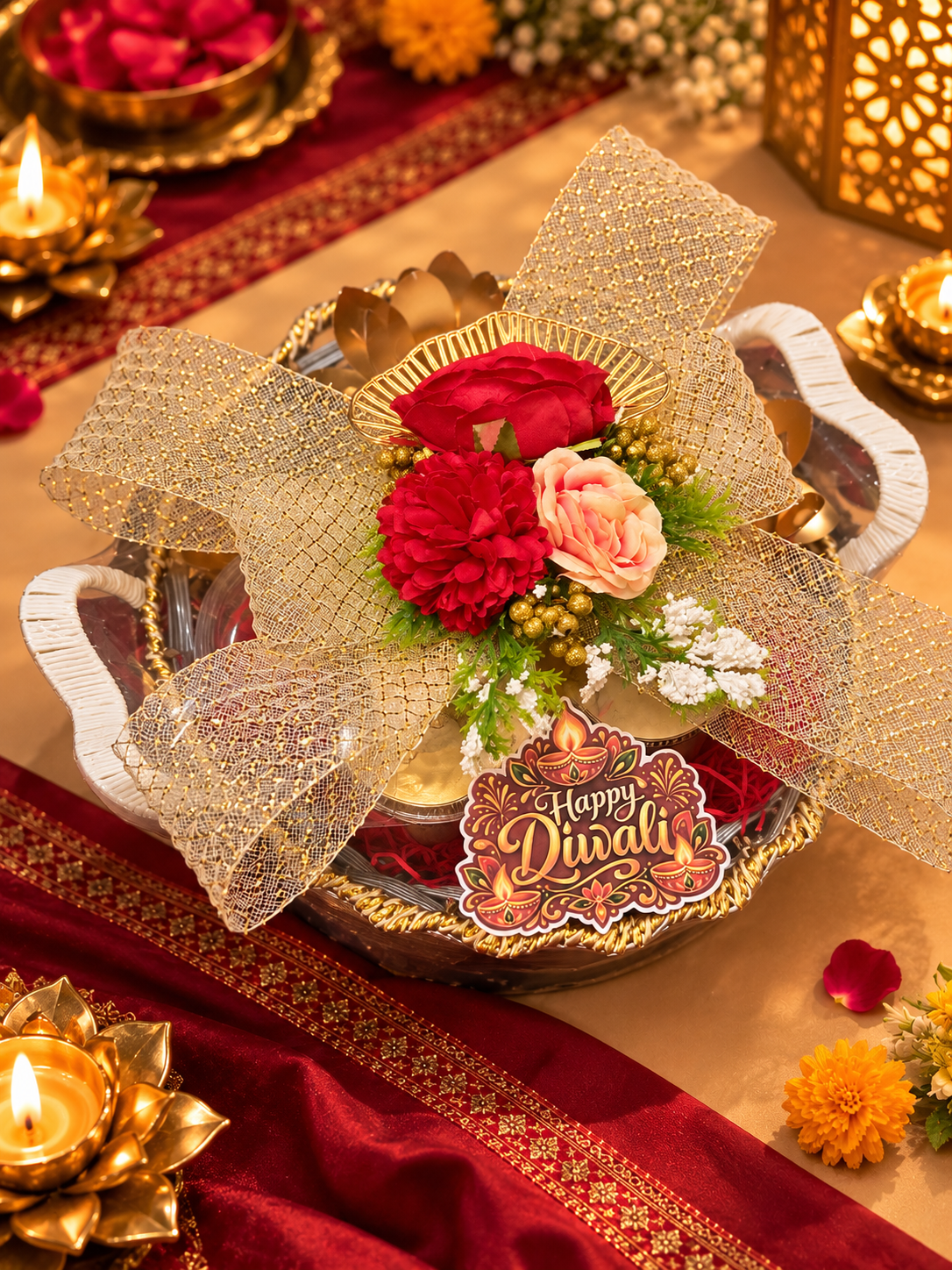 Premium Diwali Gift Hamper with Shubh Labh, Scented Sunflower Candles & Festive Treats