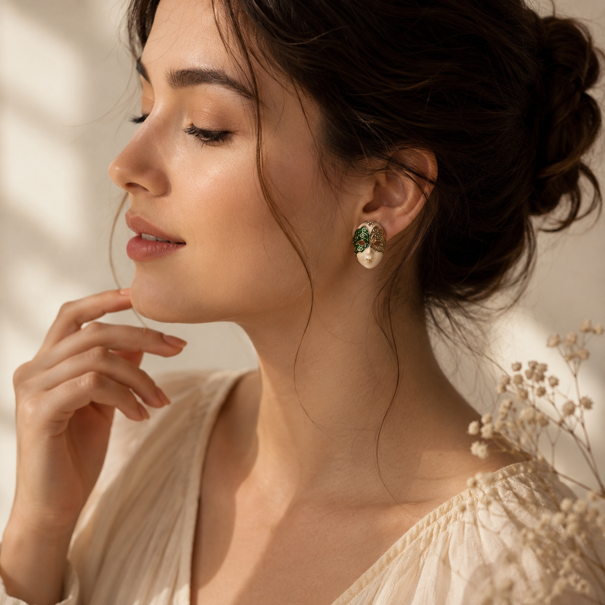 Venetian Mask Anti-Tarnish Enamel Earrings | Pinterest Inspired Statement Stud Earrings | Artistic Designer Earrings for Women