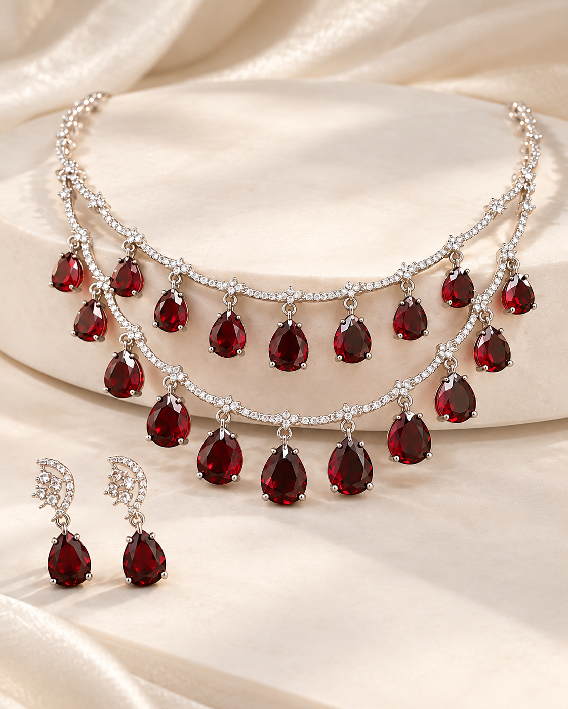 Premium AD Necklace Set for Women, Heavy Look Festive Jewellery with Necklace & Earrings, Stylish Statement Set for Karwa Chauth, Wedding, Diwali & Parties
