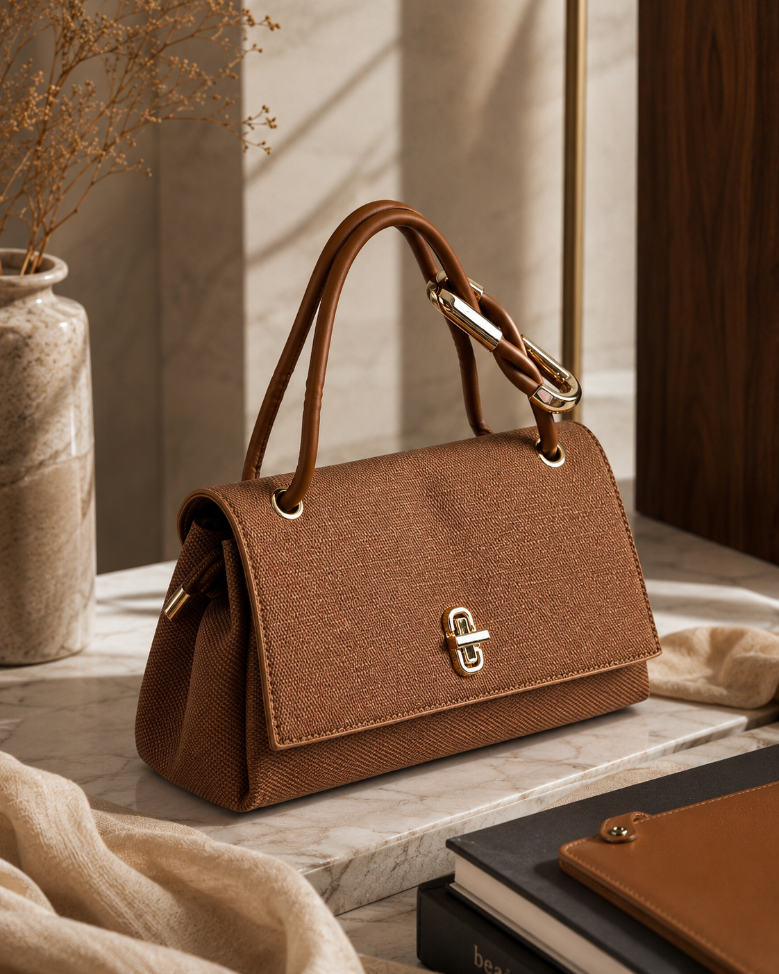 Elegant Textured Top Handle Handbag for Women with Sling Strap