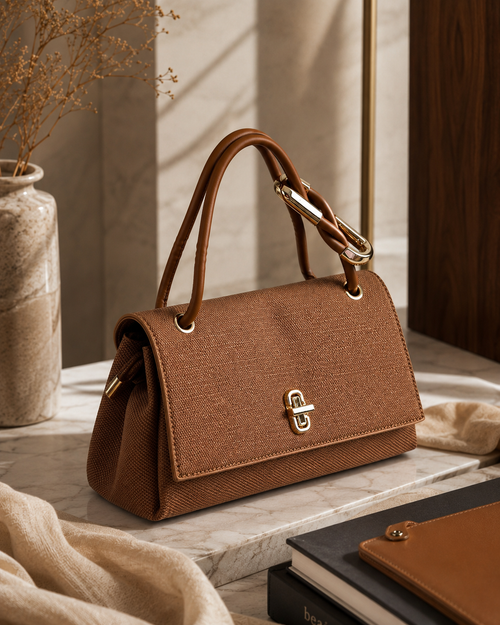 Elegant Textured Top Handle Handbag for Women with Sling Strap
