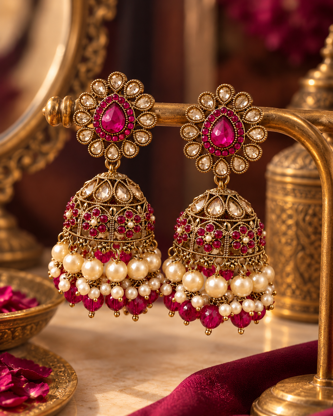 Jhumka Earrings for Women, Festive Indian Heavy-Look Lightweight Trending Jhumkas, Unique Traditional Earrings for Karwa Chauth, Diwali, Weddings & Functions