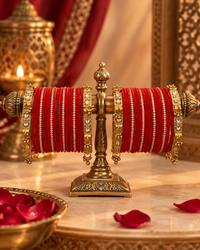 Red Designer Bangle Set for Women, Stone Studded Traditional Chooda Kangan, Gold-Tone Festive Wedding Jewellery for Saree & Lehenga, Size 2.6