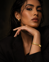 Anti Tarnish Gold Bracelet for Women | Crystal Square Stone Statement Bracelet | Elegant Geometric Cuff Jewellery | Stylish Everyday & Party Wear