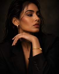 Anti Tarnish Gold Bracelet for Women | Crystal Square Stone Statement Bracelet | Elegant Geometric Cuff Jewellery | Stylish Everyday & Party Wear