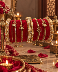 Magenta Velvet Glass Bangle Set for Women, Designer Glass Stone Studded Kangan Chooda, Traditional Ethnic Jewellery for Wedding Festive Wear, Sizes 2.4, 2.6 & 2.8